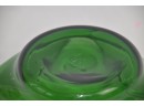 (#72) Vintage Hand Blown Green Glass Ruffled Edge Bowl 7'