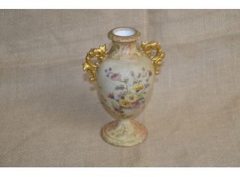 (#120) Vintage Porcelain RW Rudolstadt #6592 German Double Handle Bud Vase 7'H - Chip Bottom Base