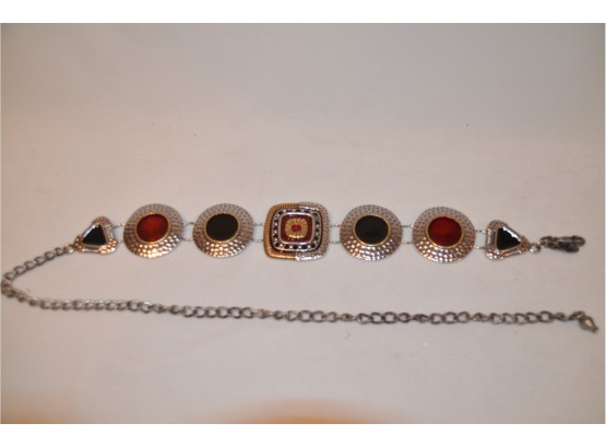 (#159) Chico Black / Red / Silver  Gold Adjustable Chain Belt  42' Length