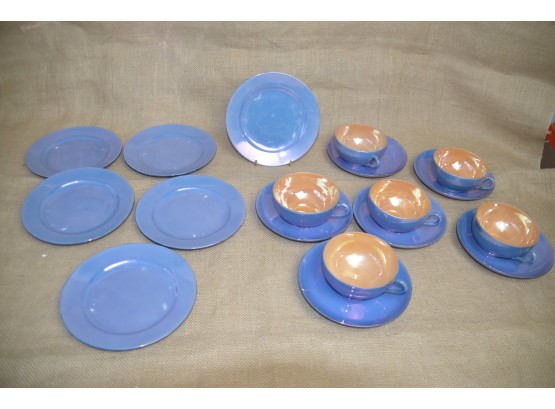 (#39) Vintage Meito Japan Hand Painted Dessert Plate And Cup & Saucer Set Serve  Of 6