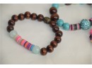 (#172) Fun Colorful Marble Stone And Wood Bead Bracelets (3 Of Them)