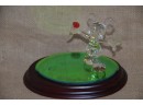 (#109) Clear Glass Walt Disney World Minnie Mouse Figurine With Rose On Wooden Base 5.5'H