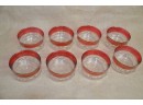 (#9) Vintage Kings Crown Ruby Red Flash Thumbprint Dessert Bowls Set Of 8