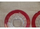 (#11) Tiffin KINGS CROWN Ruby Red Flash Thumbprint 8.5' Salad Dessert Lunch Plates - 8 Of Them - 3 Not Perfect