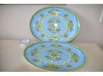 Le Cadeaux Melamine Plastic Ware Outdoor Set Of 2 Serving Trays 16x12 With Dip Bowl