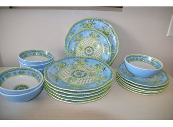 Le Cadeaux Melamine Plastic Ware Outdoor Dish 18 Pieces Set ~ 6 Dinner 11'~ 6 Cake 9' ~ 6 Bowls 6'