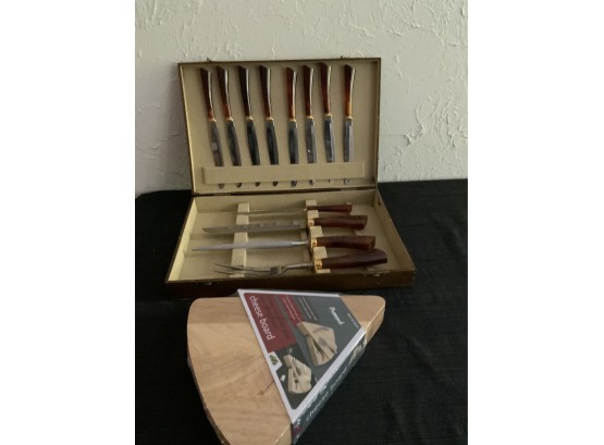 Vintage Knife Set & New Cheese Board Board