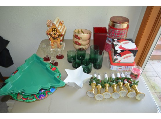 Assortment Of Christmas, Ceramic Cookie Jar, Bowls, Etc...