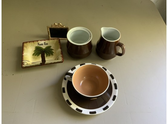 Coffee Mug , Creamer/Sugar, Ashtray  & Small Picture Frame