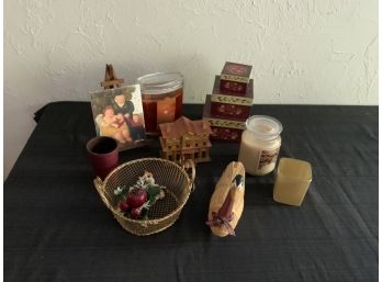 Decorativeitems: 2- Candles, 1 Cup/ PencilHolders , 1 Set Of Boxes, Straw Duck