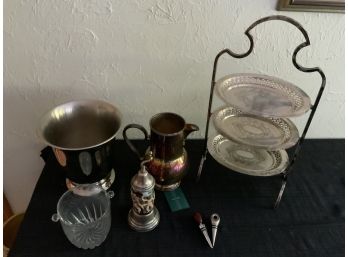 Vintage Silver Plate: 3 Tier/ International Silver-serving Trays , Water Pitcher / Maestri,Musical Pepper Mill
