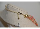 (#179B) Chico Necklace With Matching Bracelet Rust Coral Beads Gold Tone 12' Adjustable Chain