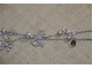 (#103) Silver Tone Extra Long 24' Adjustable Lariat Chain Bows / Glass Beads