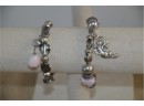 (#109) Pair Of Elastic Bracelets Silver Stone Beads