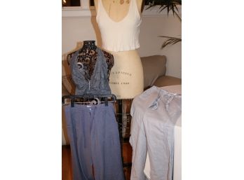 Just Living Dark Grey & HM Light Grey Draw String Linen Pants Size Sml & 4, Sparkle & Fade Tank, Lace Bralette