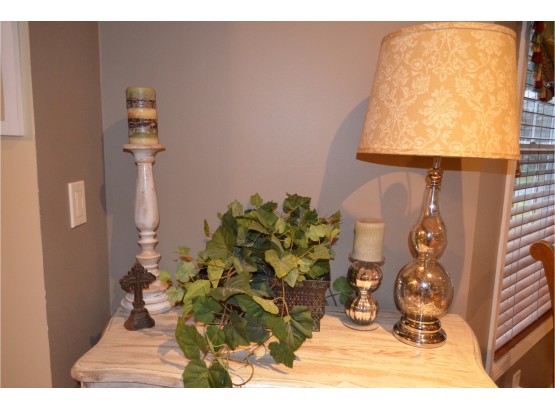 Table Lamp, Candle Stick Holder, Faux Plants