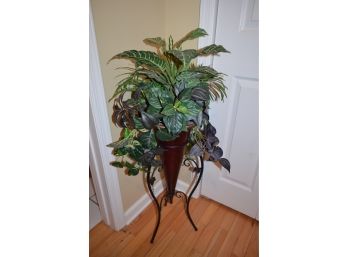 Floor Standing Metal Stand With Faux Plant