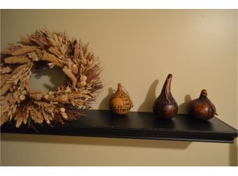 Shelf And Wreath With 3 Wood Decor