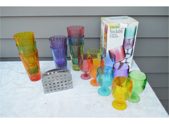 (#10) 8 Stackable Tumbler In Box , Acrylic BPA Free 8 Glasses 7 1/2'H