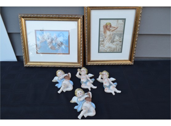 (#37) Ceramic Angels (6') And Framed Pictures