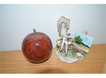 Marble Apple Paperweight And Figurine