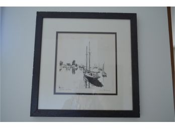Black And White Original Etching 'Quiet Waters' By Lioneo Barrymore