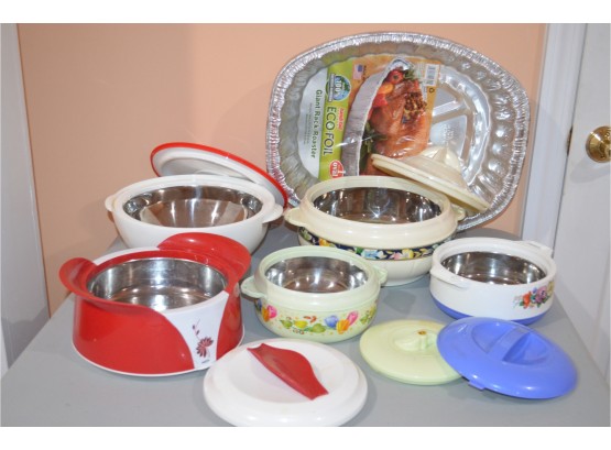(#38) Plastic With Metal Insert (6) And Roasting Tins (5)