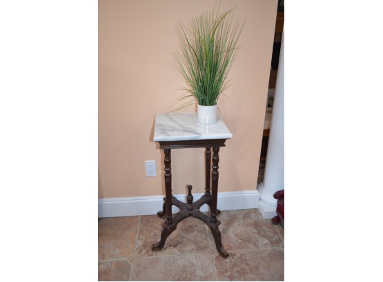 (#29) Side Accent Table With Marble Top And Faux Plant