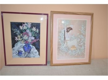 (#61) Asian Framed Picture, Pastel On Paper (see Details For Measurements)