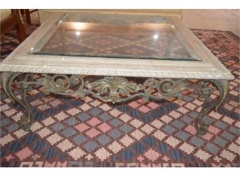 Coffee Table Glass / Stone Top  / Metal Base Very Heavy (NOT Area Rug)