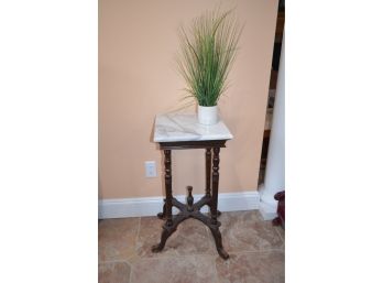 (#29) Side Accent Table With Marble Top And Faux Plant