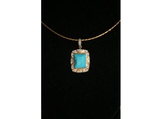 Turquoise Pendent Stamped 925/china - Chain Stamped 925/Italy 16'