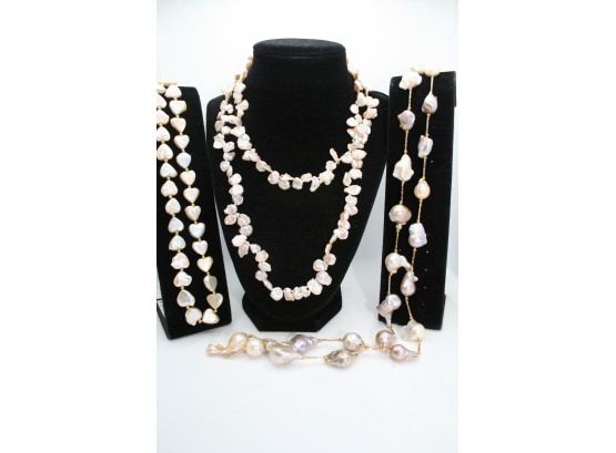 3 Pearls Necklaces / Crushed Pearls/Modern Shapes