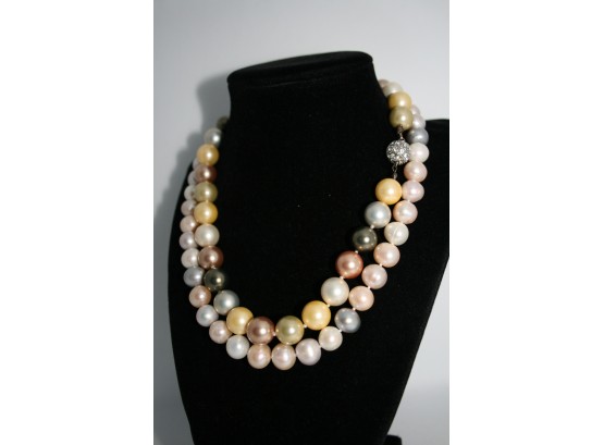 2- Pearls Necklaces- Multi Colored Complete With Storage Bags