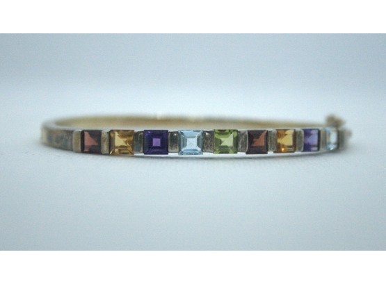 Bangle Bracelet With Simulated Multi Color-Stones/ Stamped 925/ STS
