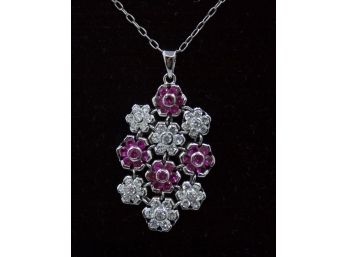 Flower Pendent/ Stamped 925/ CZ  & Simulated Stones  - Chain Stamped 925 /16' Cable Chain