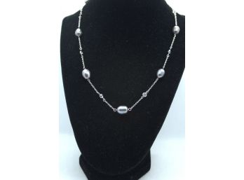 Pearl Necklace/ Stamped 925/cz /cw / 18' Length