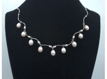 Cultural Pearl Necklace/ Stamped 925 - Chain 18'