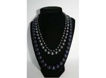 3- Black Pearl Necklaces- Multi Shades   Complete With Storage Bags