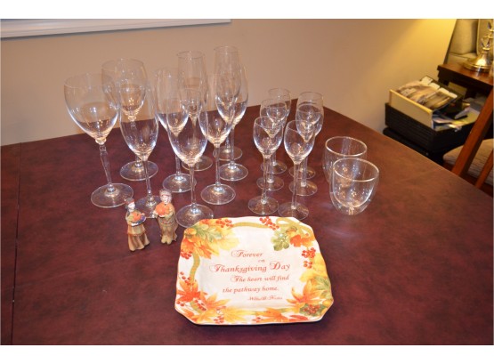 7 Champagne Glasses, 2 Wine, 6 Cordial, 2 Double Insulated Glasses Mubod, Holiday Plater