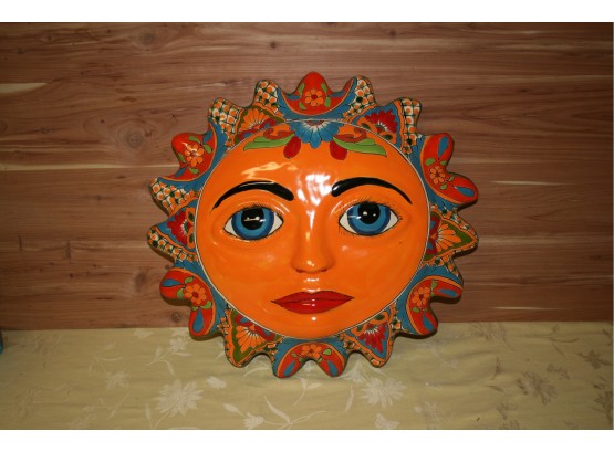 (#8) Sun Face Ceramic Wall Hanging/stamped I.U. On Back