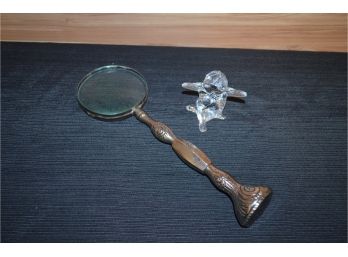 (#28L) Baccarat Angel, Pewter Handheld Magnifying Glass 1ft Long