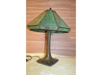 (#90) Beautiful Lamp - Emerald Green Glass Shade With Bronze Base