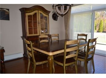 Hooker Hand-painted Table (2 Extra Leafs) And 6 Chairs With Breakfront (see Details)