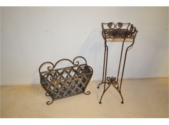 Metal Plant Stand And Magazine Holder (see Details)