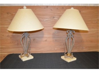 (#38L) Pair Table Metal Base Lamps 32'H