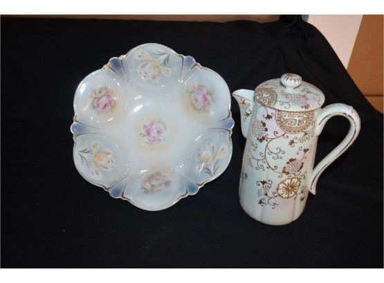 Antique Hand-painted Bavaria Bowl And Gold Detail Vintage  Tea Pot