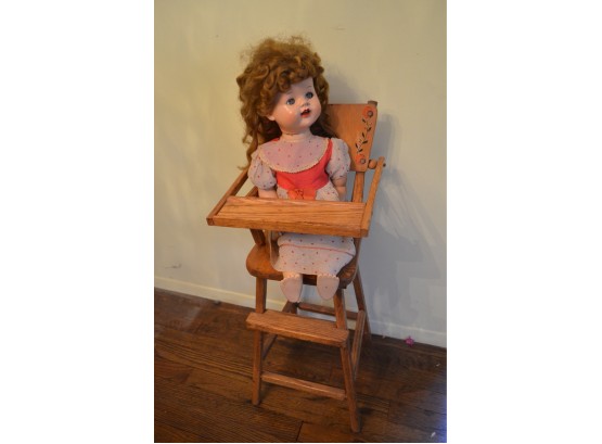 Vintage Child High Chair With Antique Ideal Doll Excellent