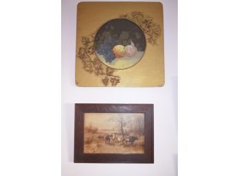 Vintage Picture (Fruit) Sign By C Braley &  Gold Wood Frame  Cows In Pasture  Signed By  Geo Spiecke