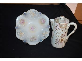 Antique Hand-painted Bavaria Bowl And Gold Detail Vintage  Tea Pot